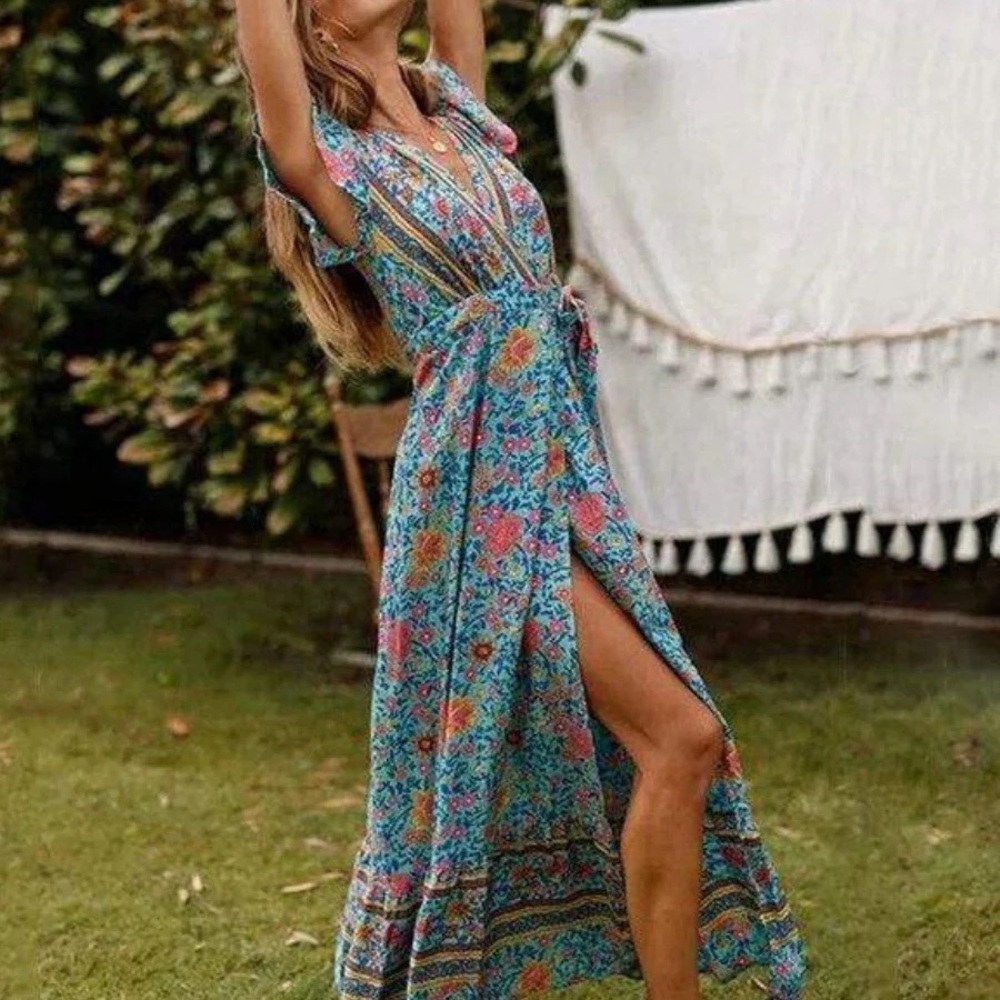 Floral Maxi Dress with Slit floral boho dress